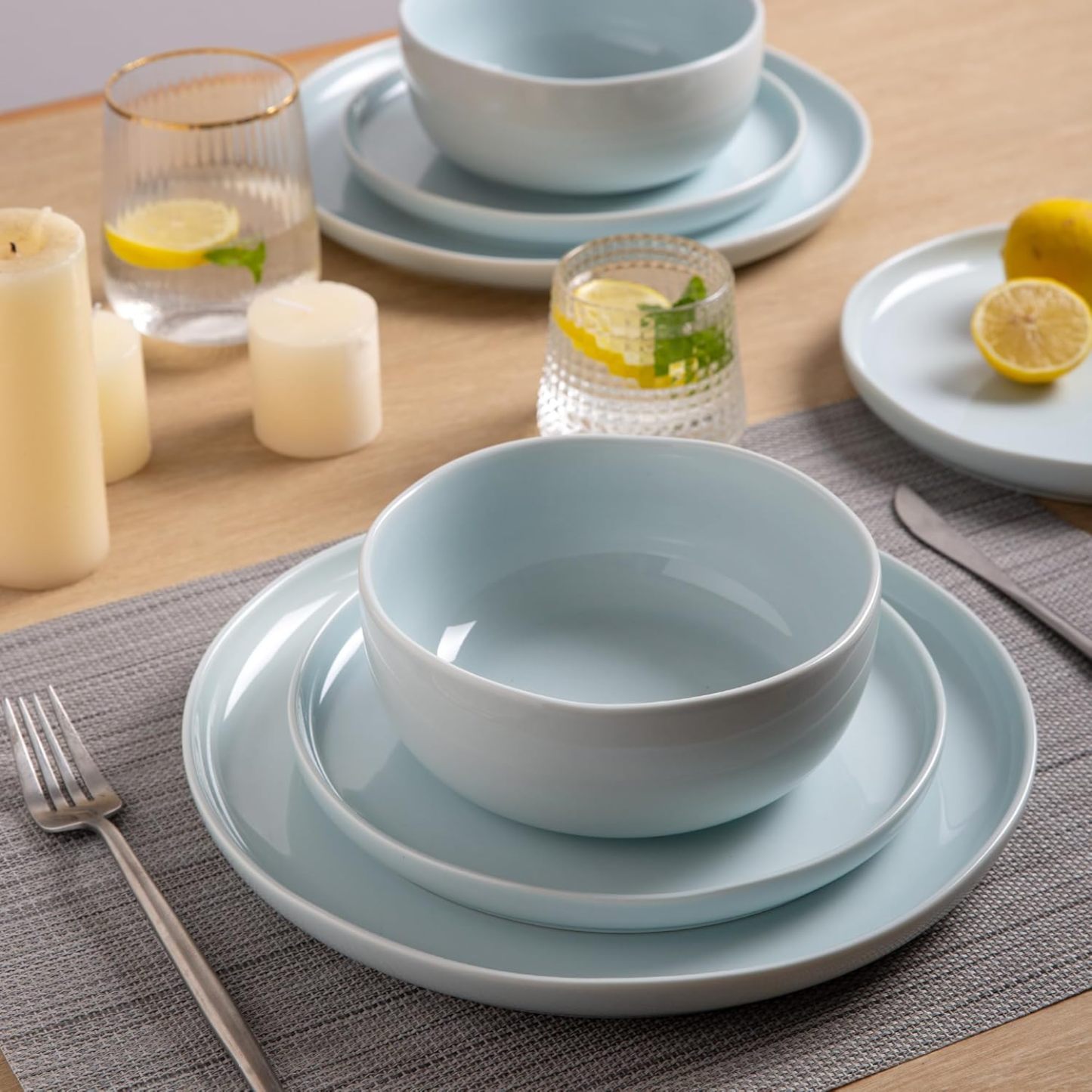 Ceramic Dinnerware Sets, Wavy Rim Stoneware Plates and Bowls Sets, Highly Chip and Crack Resistant | Dishwasher & Microwave Dishes set, Service for 4 (12pc)