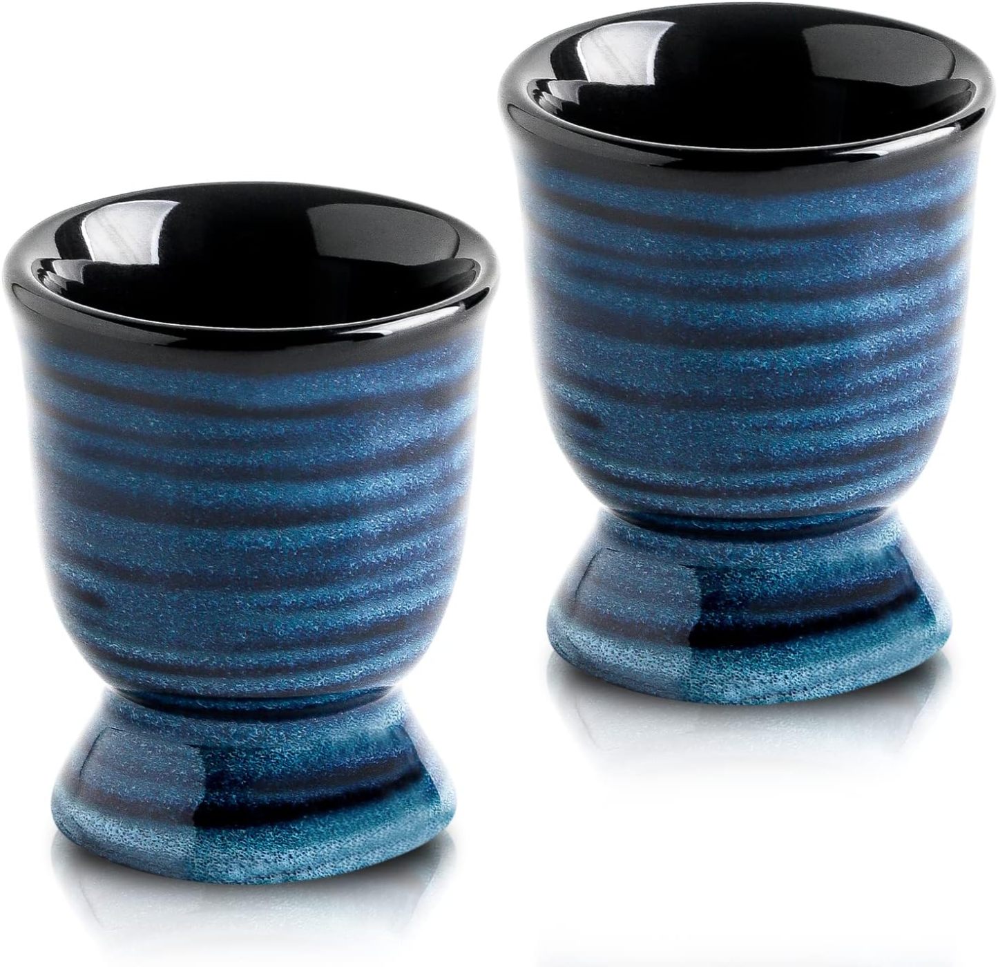 Ceramic Eggs Cups for Soft Boiled Eggs, Porcelain Egg Stand Holders for Hard Boiled Eggs for Breakfast Kitchen Decorative, Set of 2, Blue