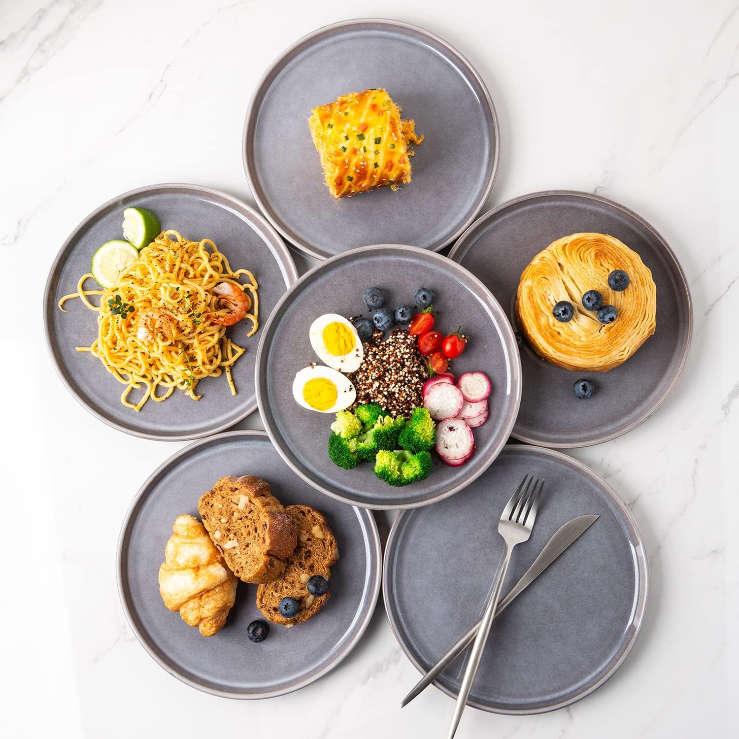 Ceramic Plates Set of 6, 8.5 Inch Reactive Glaze Stoneware Plates set, Dessert, Salad, Appetizer, Small Dinner Plates, Microwave, Dishwasher Safe, Scratch Resistant Dishes Set Kitchen Plates