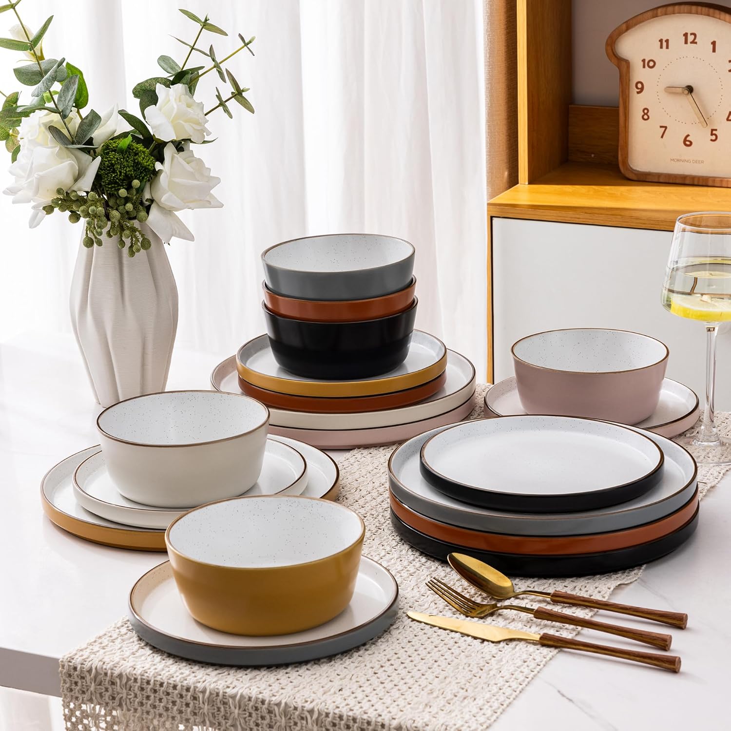 Dinnerware Sets of 6, 18 Piece Plates and Bowls Set, Chip and Crack Resistant, Dishwasher & Microwave Safe Ceramic Dishes Set