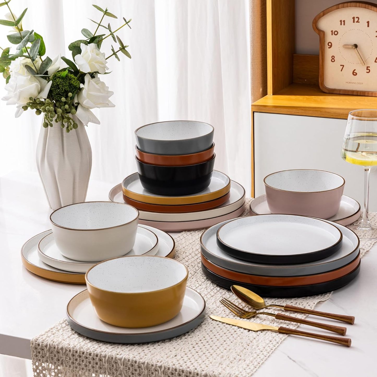 Dinnerware Sets of 6, 18 Piece Plates and Bowls Set, Chip and Crack Resistant, Dishwasher & Microwave Safe Ceramic Dishes Set