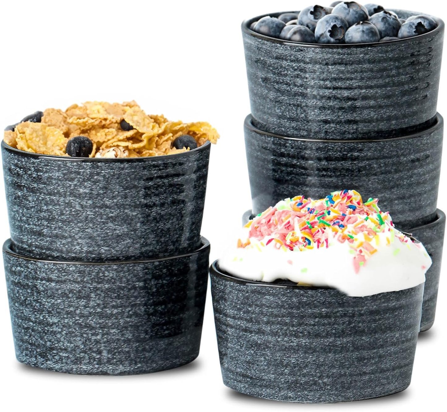 6 oz Ramekins for Baking,Ceramic Souffle Dish Oven Safe Set of 6,Porcelain Dipping Sauce Bowls for Pudding, Creme Brulee, Souffle, Serving Dip, Custard, Ice Cream, Grey