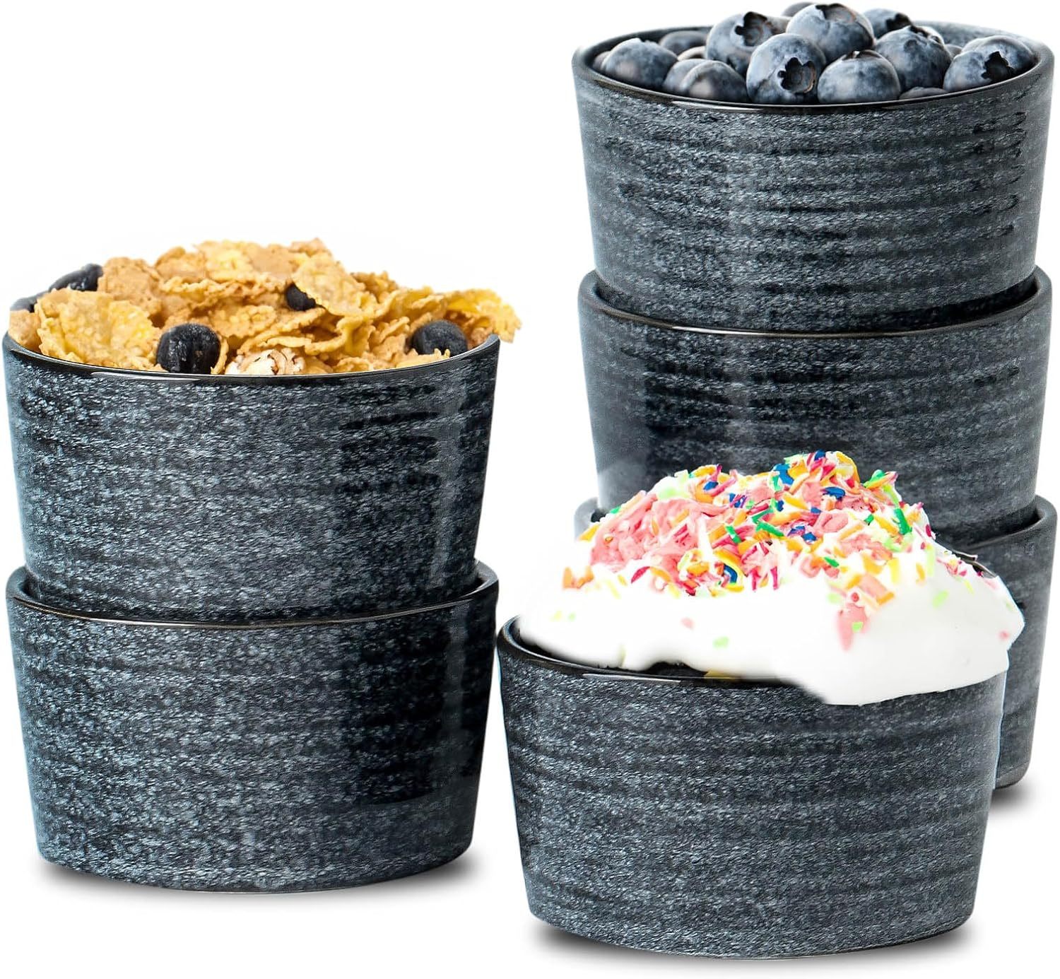 6 oz Ramekins for Baking,Ceramic Souffle Dish Oven Safe Set of 6,Porcelain Dipping Sauce Bowls for Pudding, Creme Brulee, Souffle, Serving Dip, Custard, Ice Cream, Grey