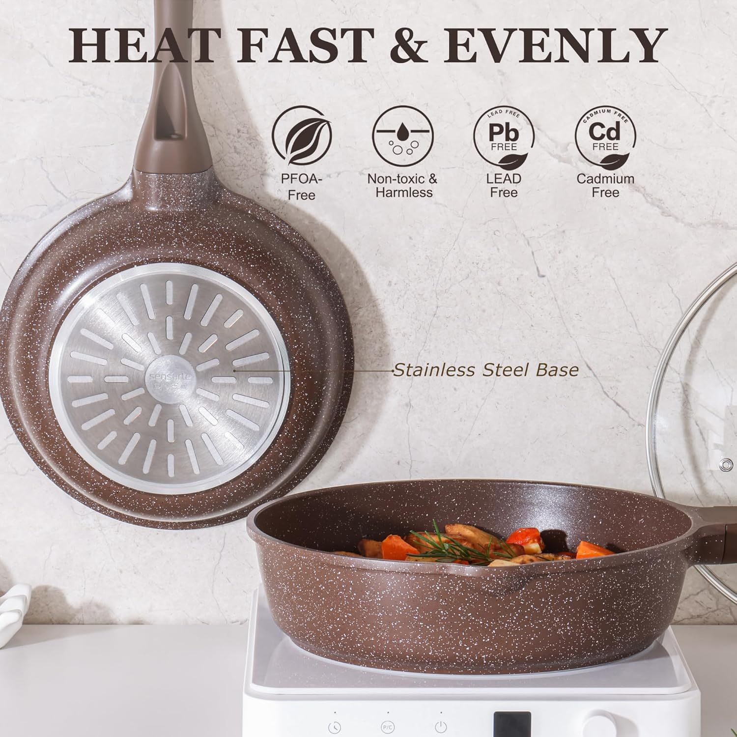 Nonstick Cookware Set 13-Piece, Healthy Pots and Pans Set Non-toxic Kitchen Cooking Set with Granite Coating, Stay-Cool Handles, Silicone Utensils and Pot Protectors, PFOA Free