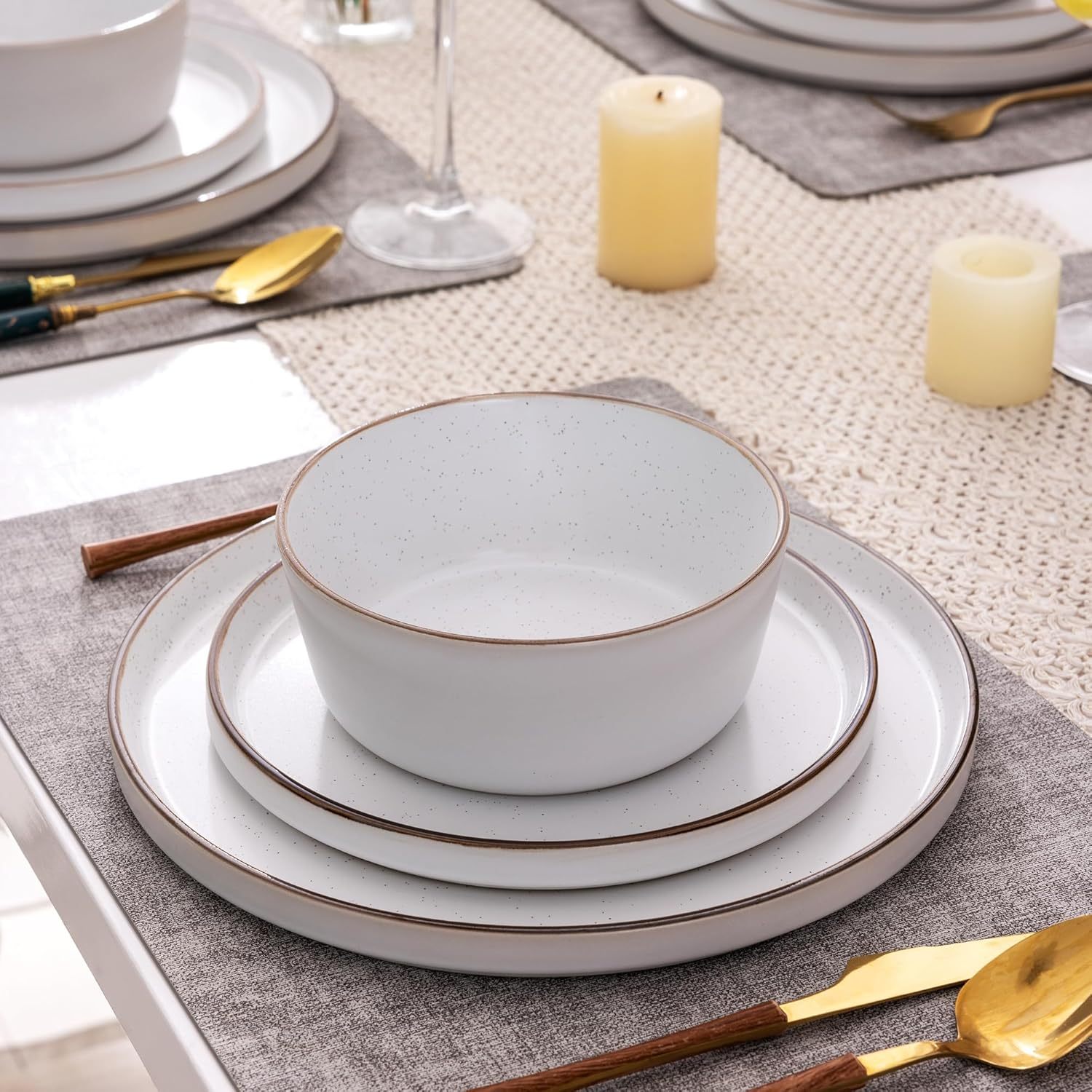 Dinnerware Sets of 4, 12 Piece Plates and Bowls Set, Chip and Crack Resistant, Dishwasher & Microwave Safe Ceramic Dishes Set