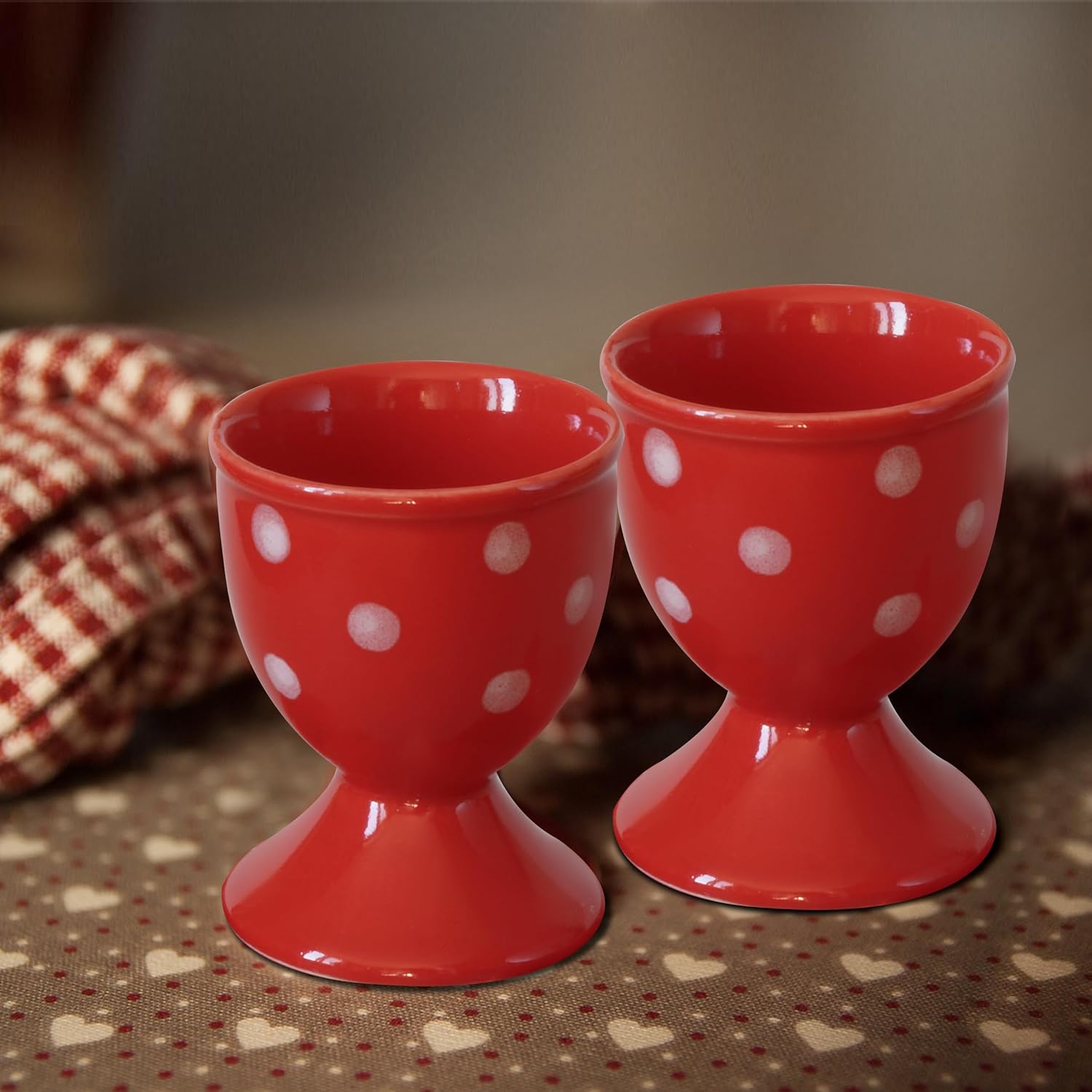 Ceramic Egg Cup Red Set of 2 Porcelain Holder Breakfast Boiled Cooking Easy to Clean Childhood Memories Kitchen