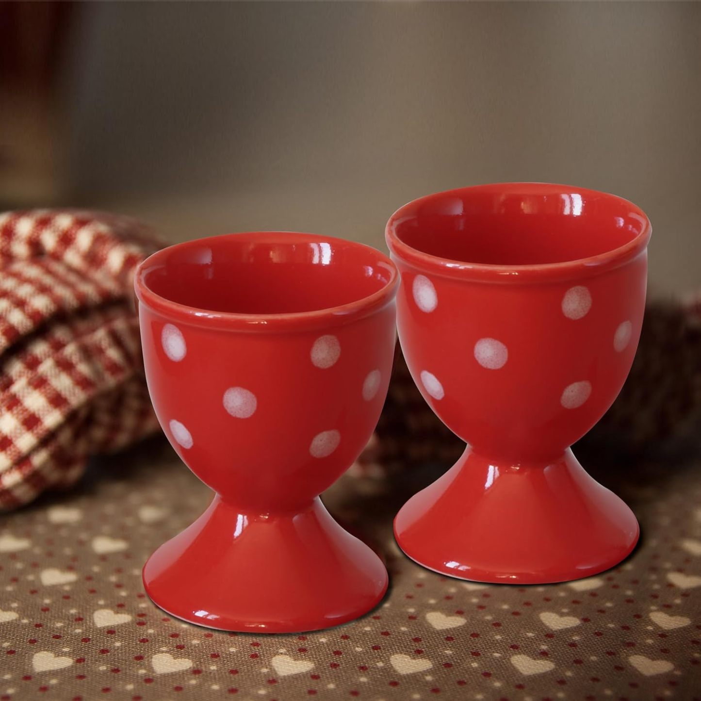 Ceramic Egg Cup Red Set of 2 Porcelain Holder Breakfast Boiled Cooking Easy to Clean Childhood Memories Kitchen