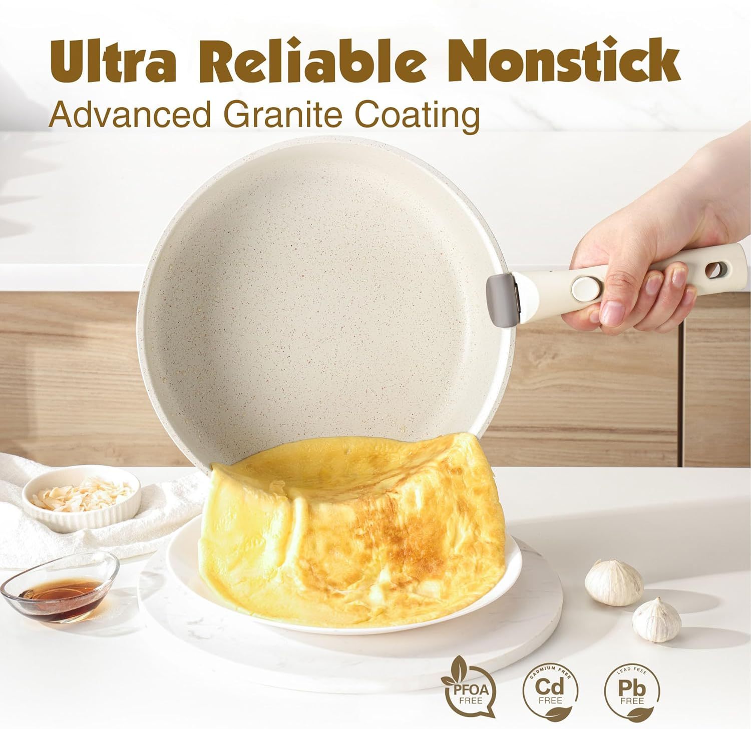 9 Piece Pots and Pans Set, Nonstick Detachable Handle Cookware, Induction Kitchen Cookware Set with Removable Handle, Healthy Non Stick RV Cookware, Dishwasher ＆ Oven Safe, PFOA Free (White)