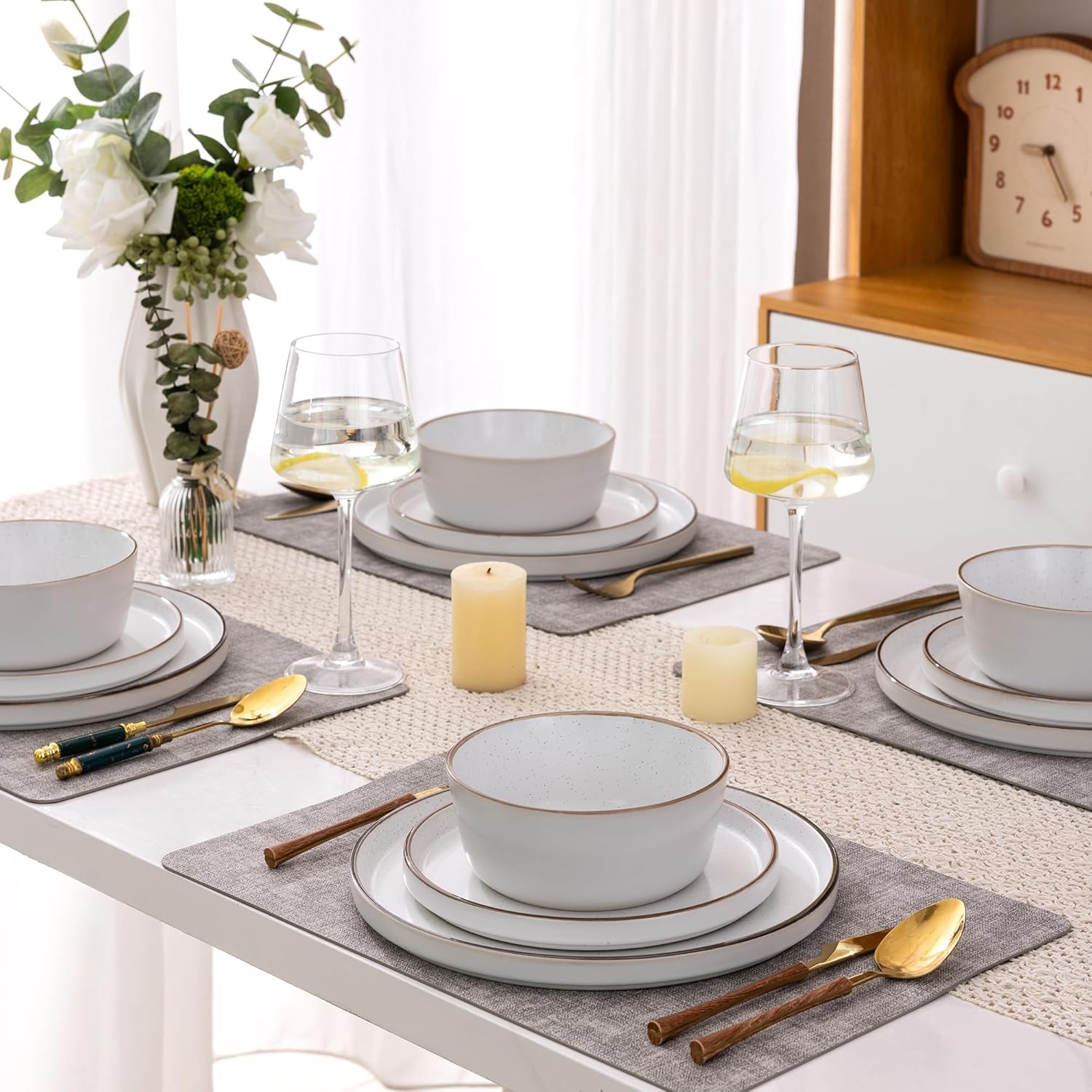 Dinnerware Sets of 4, 12 Piece Plates and Bowls Set, Chip and Crack Resistant, Dishwasher & Microwave Safe Ceramic Dishes Set