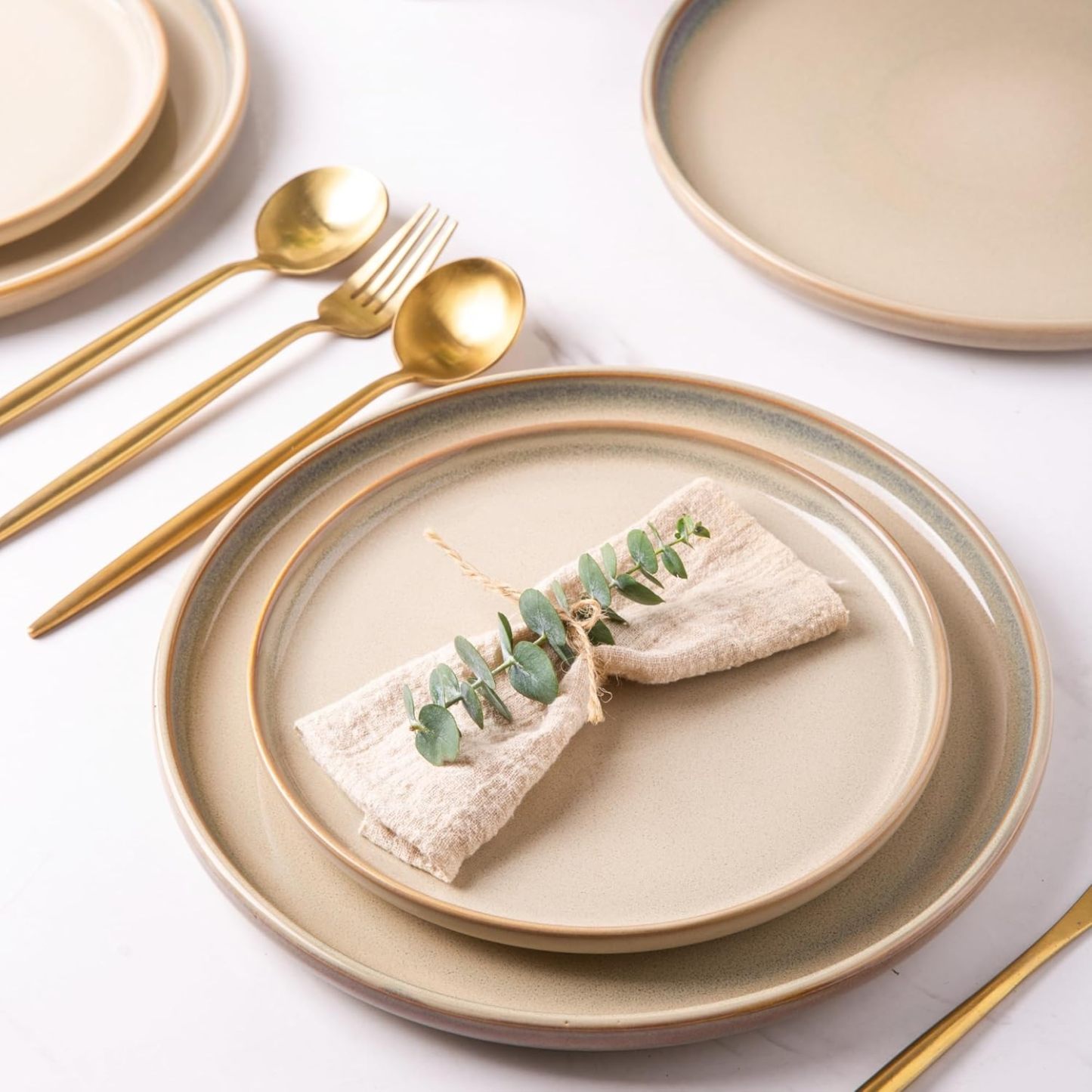 Ceramic Plates Set of 6, 8.5 Inch Reactive Glaze Stoneware Plates set, Dessert, Salad, Appetizer, Small Dinner Plates, Microwave, Dishwasher Safe, Scratch Resistant Dishes Set Kitchen Plates