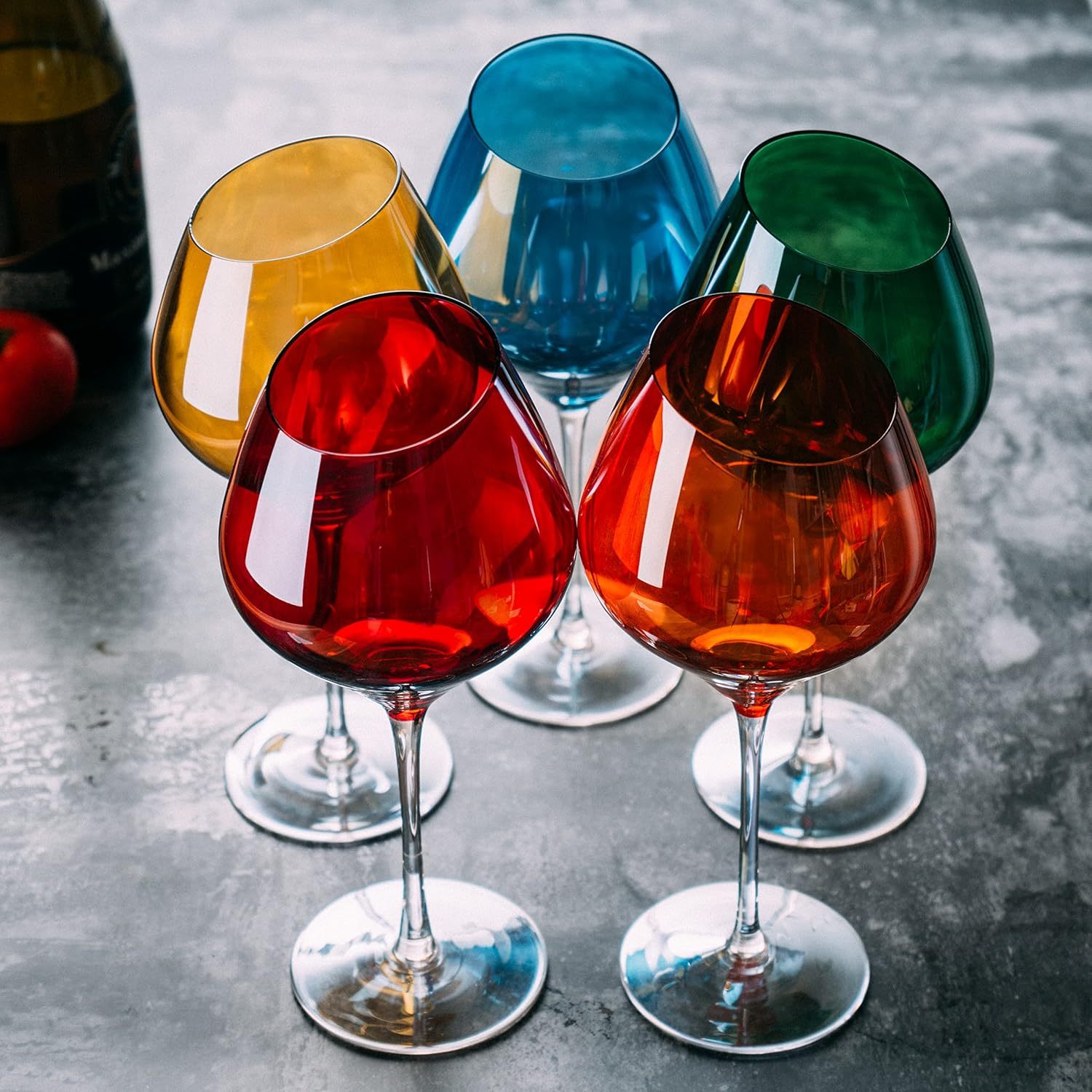 Slanted Rim Colored Wine Glasses Set of 5 Stylish and Slant Rim Wine Glasses for Gift