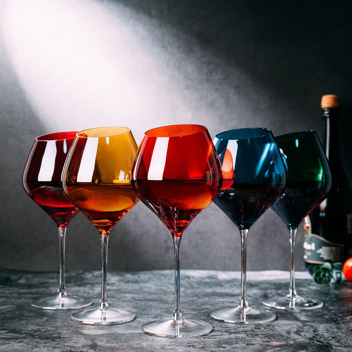 Slanted Rim Colored Wine Glasses Set of 5 Stylish and Slant Rim Wine Glasses for Gift
