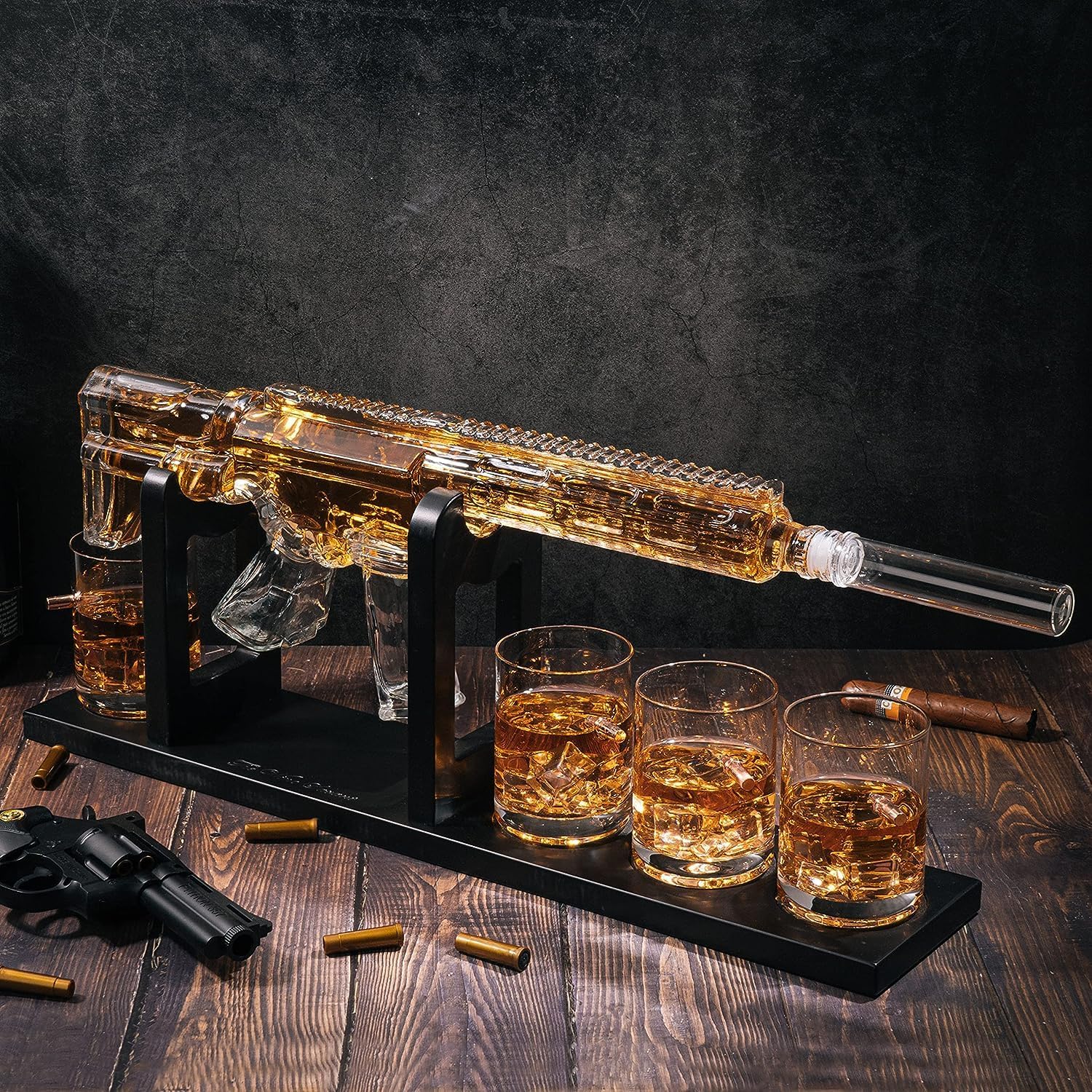 Whiskey Decanter Set - Gun AR Limited Edition, Silencer Stopper - 800 ml & 12oz Bullet Glasses