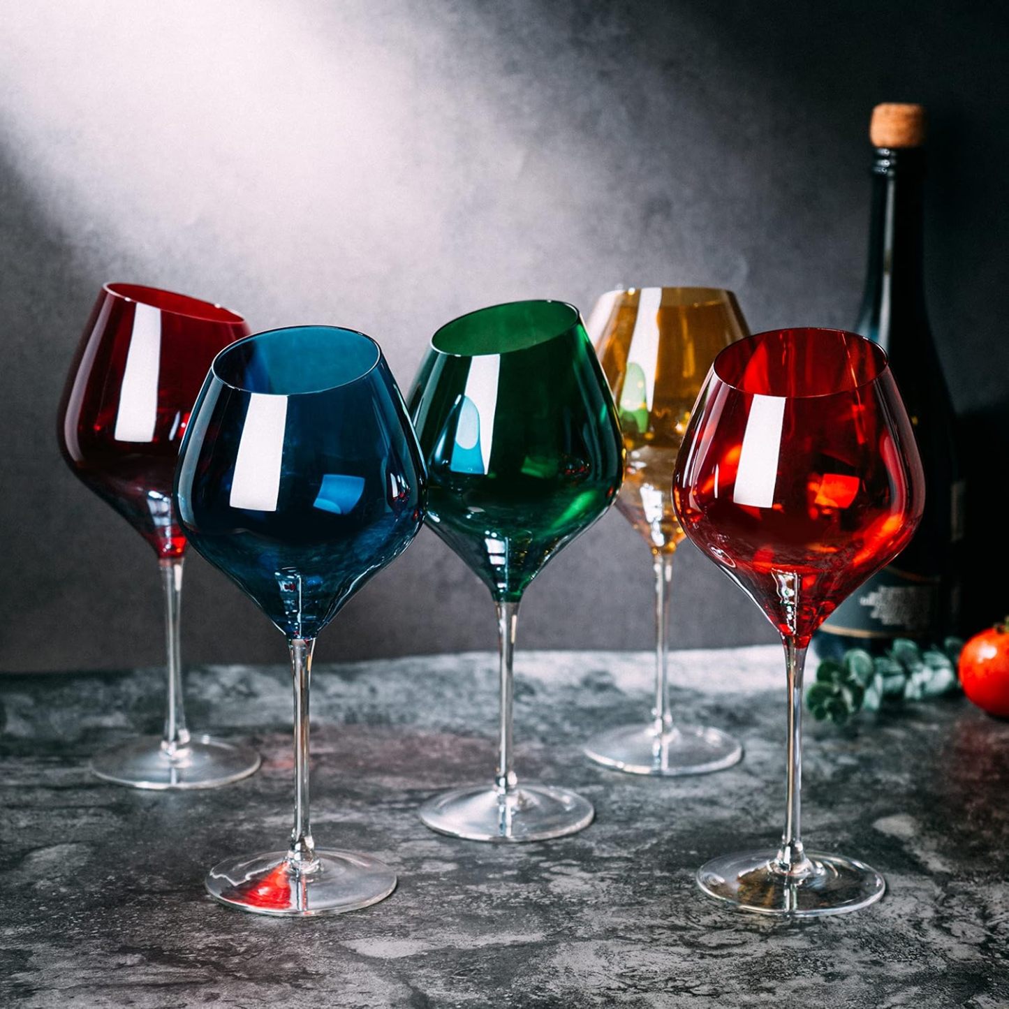Slanted Rim Colored Wine Glasses Set of 5 Stylish and Slant Rim Wine Glasses for Gift