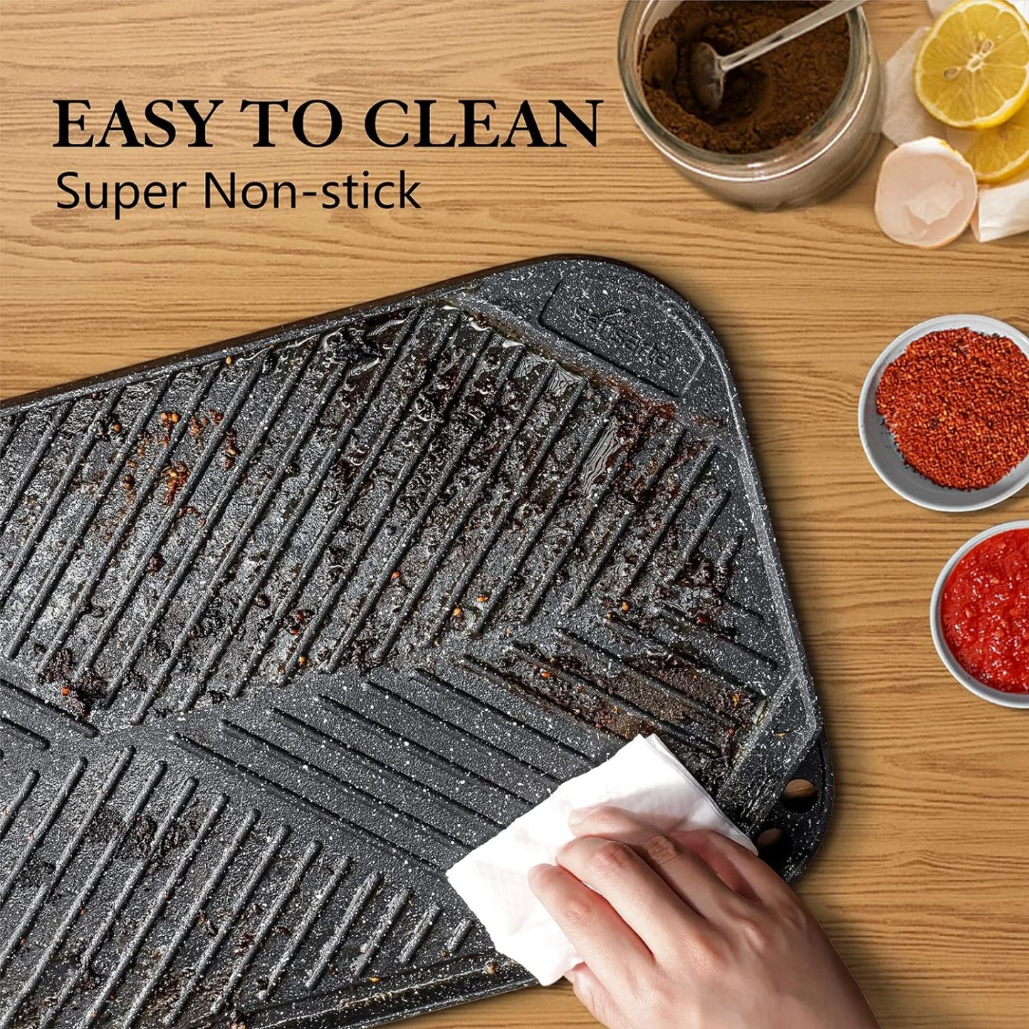 Nonstick Griddle Grill Pan, Pro-Grid Reversible Grill & Griddle Pan, Two Burner Cast Aluminum Griddle, Portable for Indoor Stovetop or Outdoor Camping BBQ, 19.5" x 10.7"