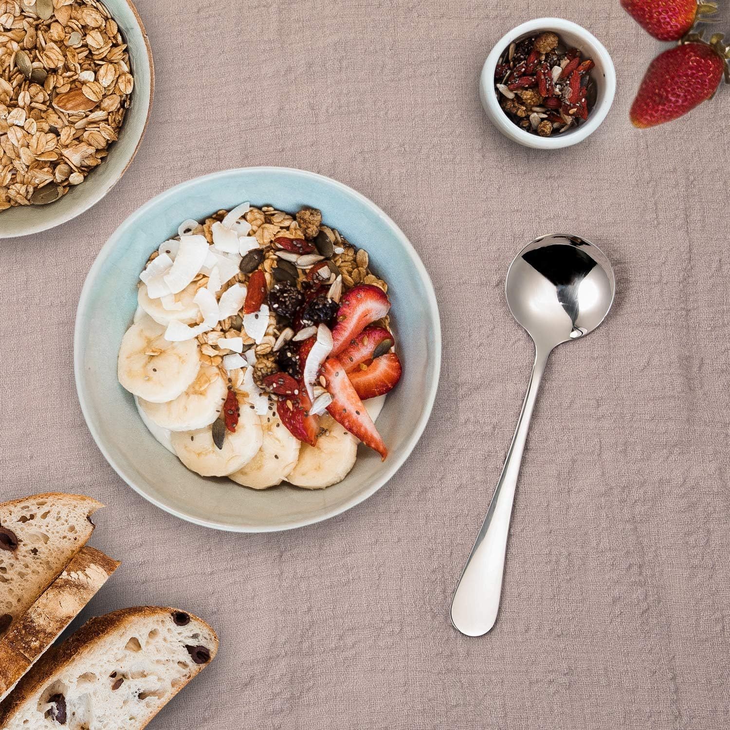 12-Piece Soup Spoons, Round Stainless Steel Bouillon Spoons