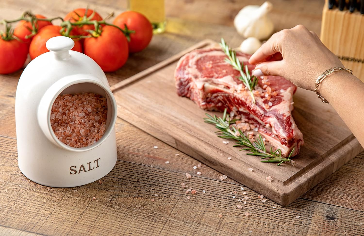 Salt Cellar, Salt Crock, Countertop Storage Container for Spices, White Salt Cellar, Ceramic, Stoneware, Dishwasher Safe, 15 oz, Speckled Oatmeal, Farmhouse Collection