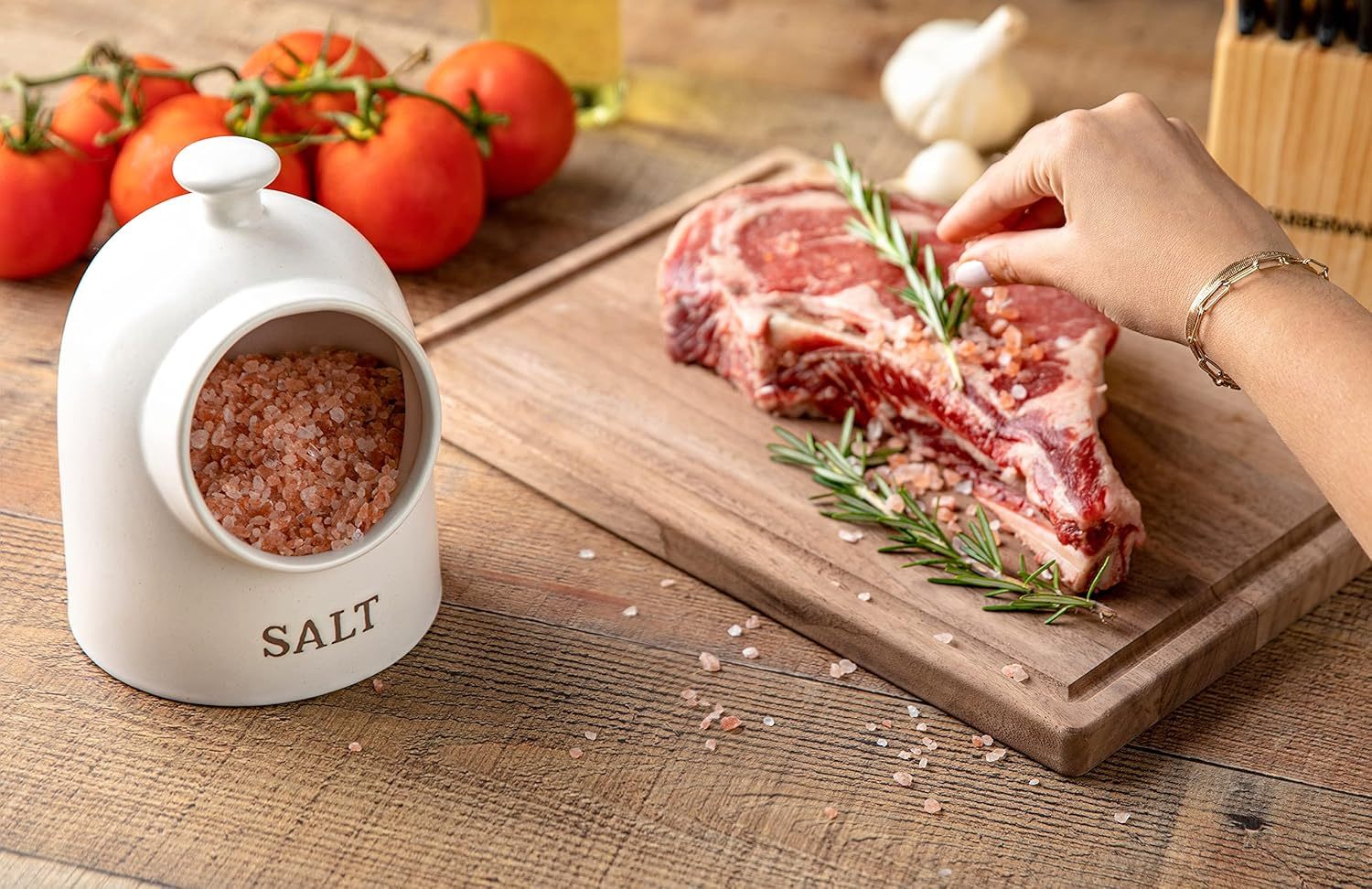 Salt Cellar, Salt Crock, Countertop Storage Container for Spices, White Salt Cellar, Ceramic, Stoneware, Dishwasher Safe, 15 oz, Speckled Oatmeal, Farmhouse Collection