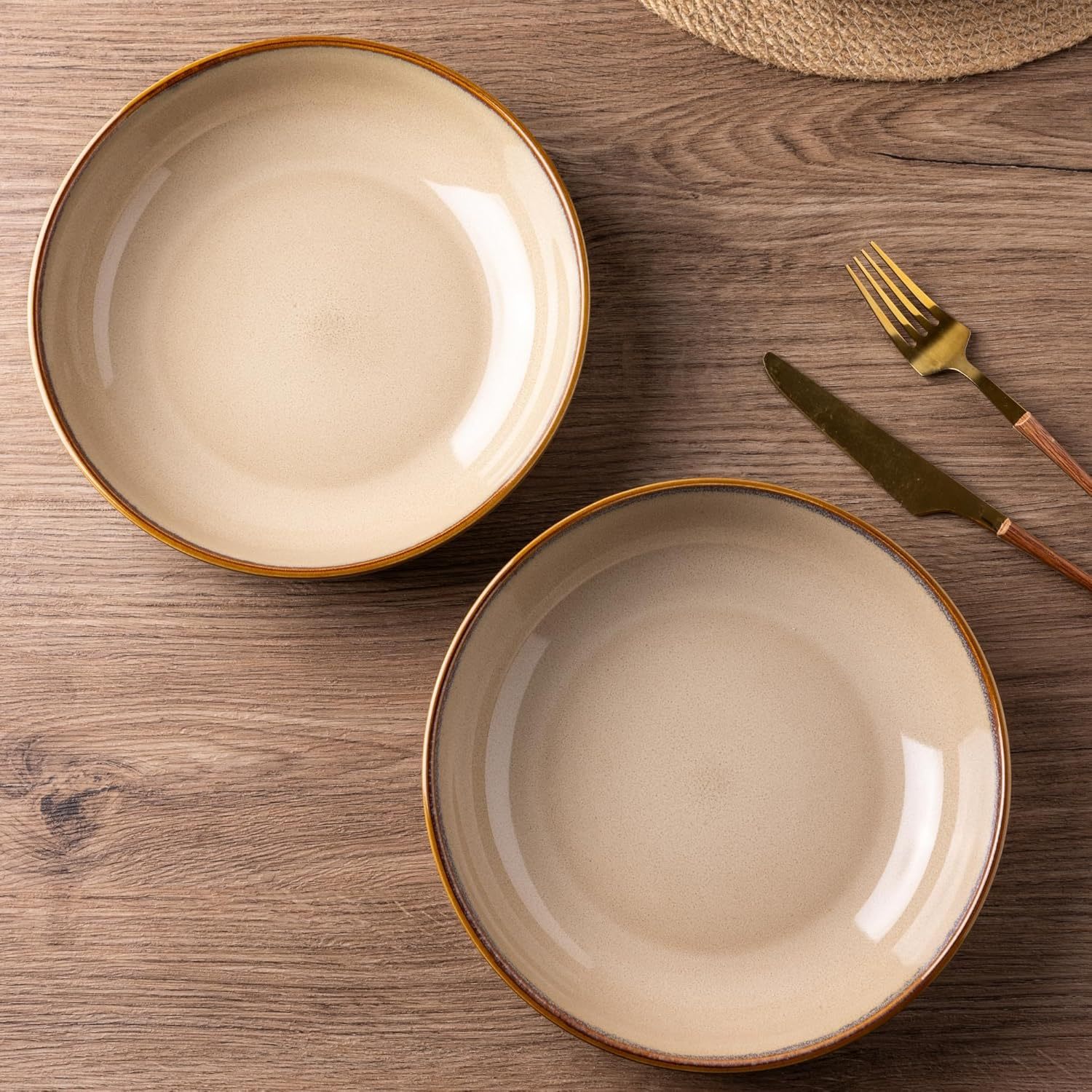 8.5'' Large Pasta Bowls, 36oz Ceramic Pasta Serving Bowls Set of 4 for Kitchen, Wide Bowls for Pasta,Salad,Oatmeal, Microwave Safe, Reactive Glaze-Latte