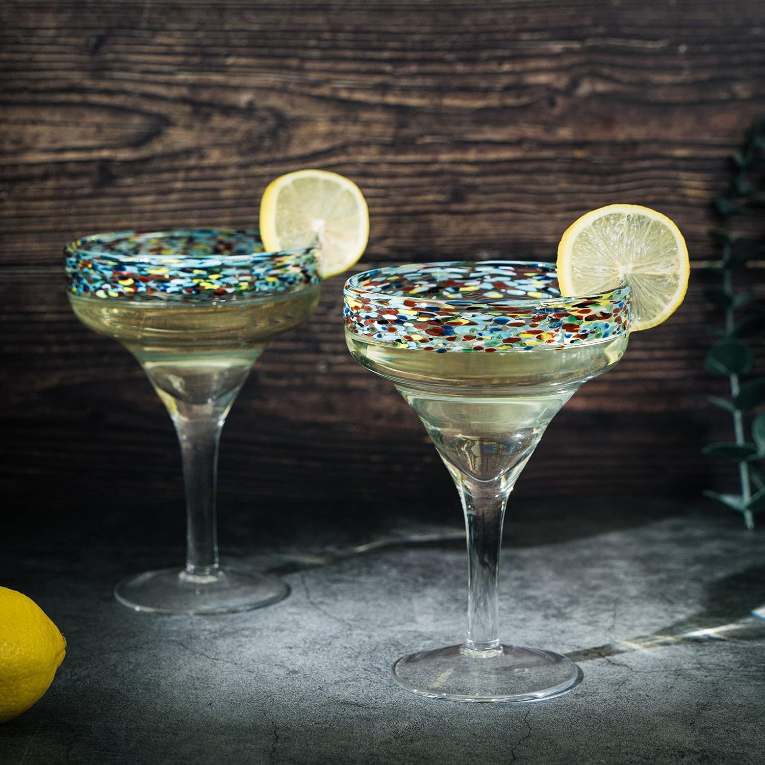 Margarita Glasses – Set of 4 - Luxury Hand Blown Confetti Margaritas, Cocktails, Water, Wine, Dessert, Martini & Champagne Cinco de Mayo