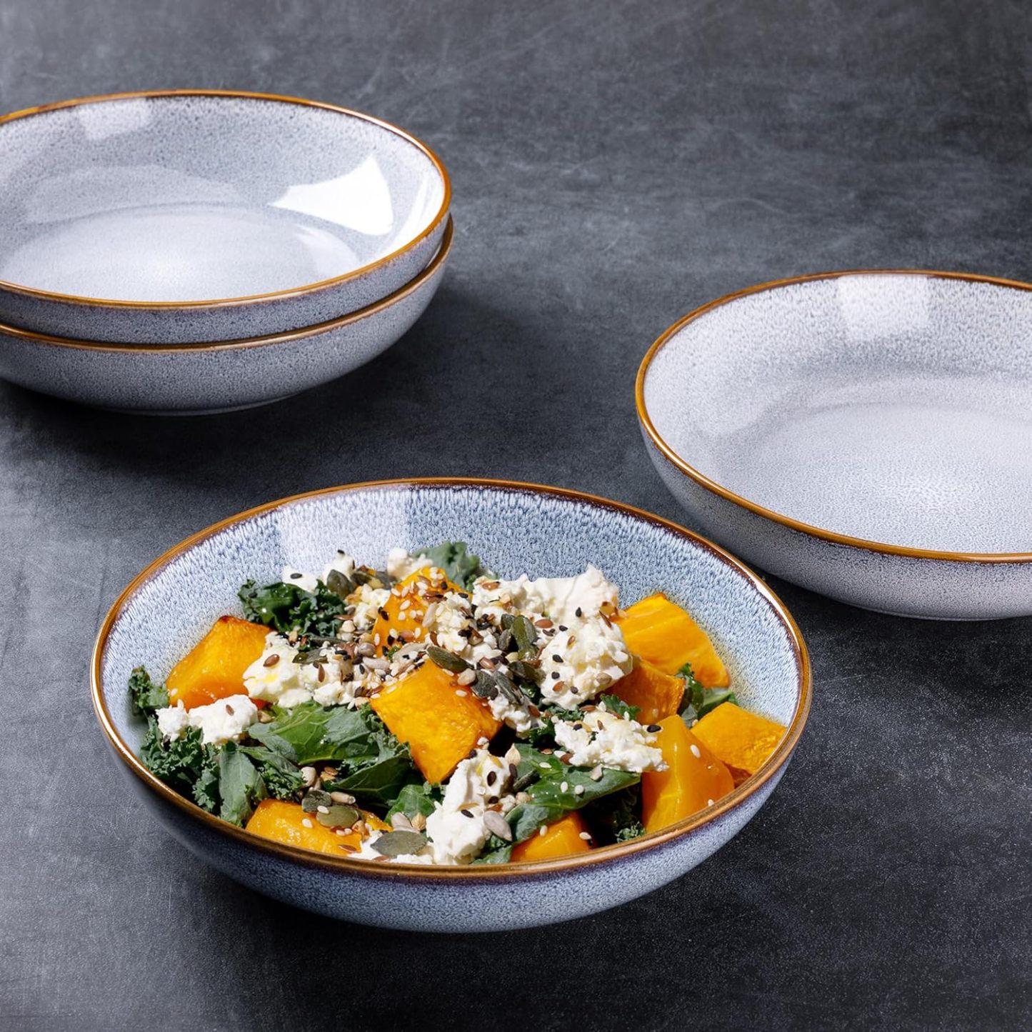 8.5'' Large Ceramic Pasta Bowls Set, 36oz Stoneware Bowls Set of 4 for Kitchen, Reavtive Glaze Bowls-Microwave, Dishwasher Safe for Pasta,Salad,Oatmeal -Blue