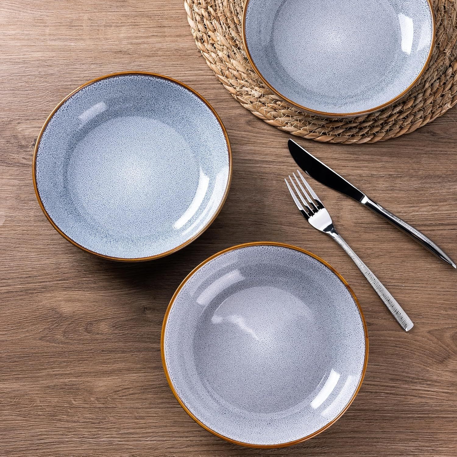 8.5'' Large Ceramic Pasta Bowls Set, 36oz Stoneware Bowls Set of 4 for Kitchen, Reavtive Glaze Bowls-Microwave, Dishwasher Safe for Pasta,Salad,Oatmeal -Blue