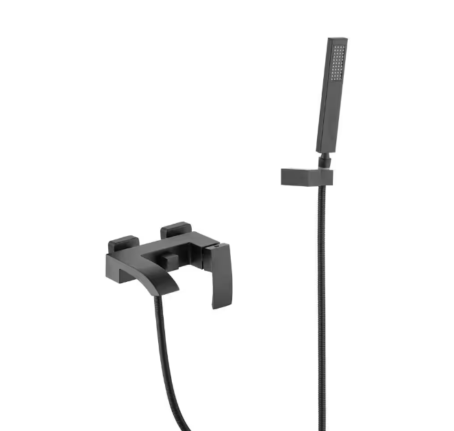 Single-Handle Wall Mount Roman Tub Faucet with Hand Shower in Matte Black