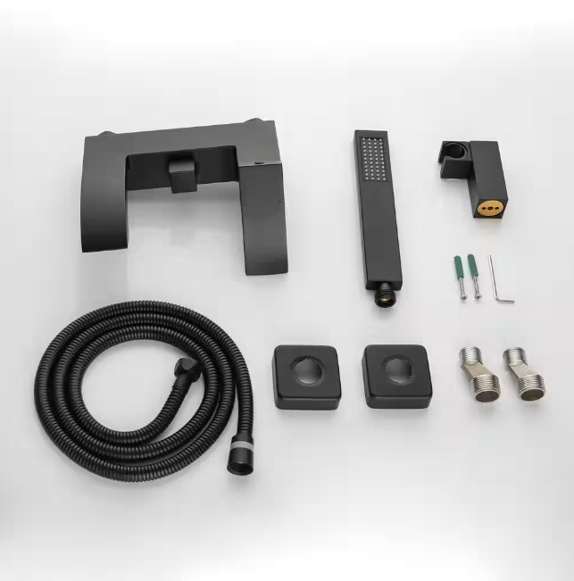 Single-Handle Wall Mount Roman Tub Faucet with Hand Shower in Matte Black