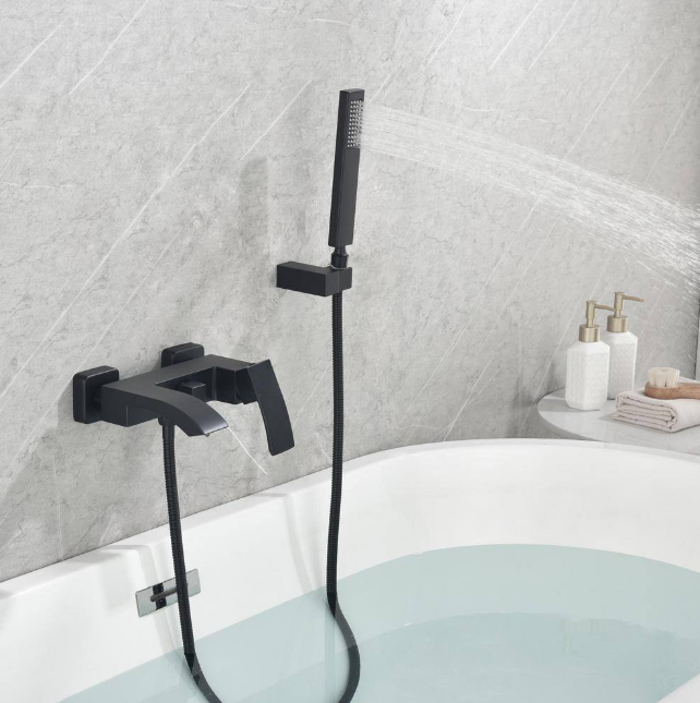 Single-Handle Wall Mount Roman Tub Faucet with Hand Shower in Matte Black