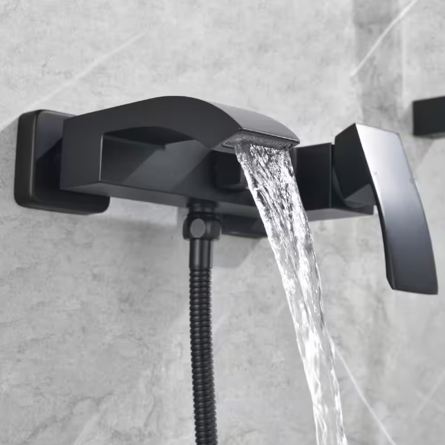Single-Handle Wall Mount Roman Tub Faucet with Hand Shower in Matte Black