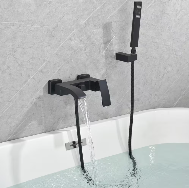 Single-Handle Wall Mount Roman Tub Faucet with Hand Shower in Matte Black