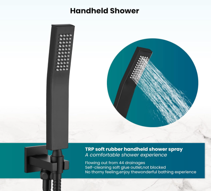Matte Black Bathtub Faucet with Handheld Shower Wall Mounted 2 Function Brass Waterfall Tub Spout