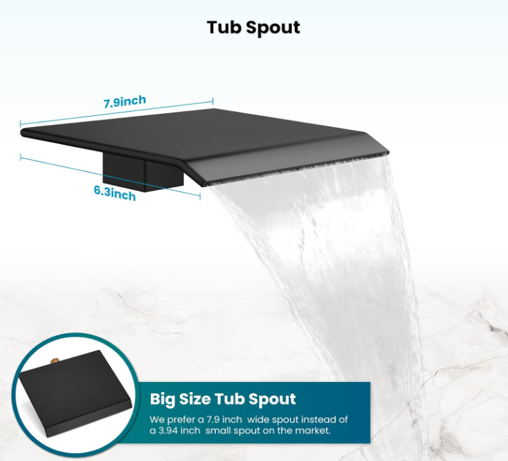 Matte Black Bathtub Faucet with Handheld Shower Wall Mounted 2 Function Brass Waterfall Tub Spout