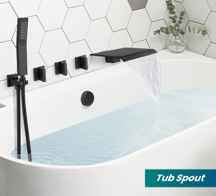 Matte Black Bathtub Faucet with Handheld Shower Wall Mounted 2 Function Brass Waterfall Tub Spout