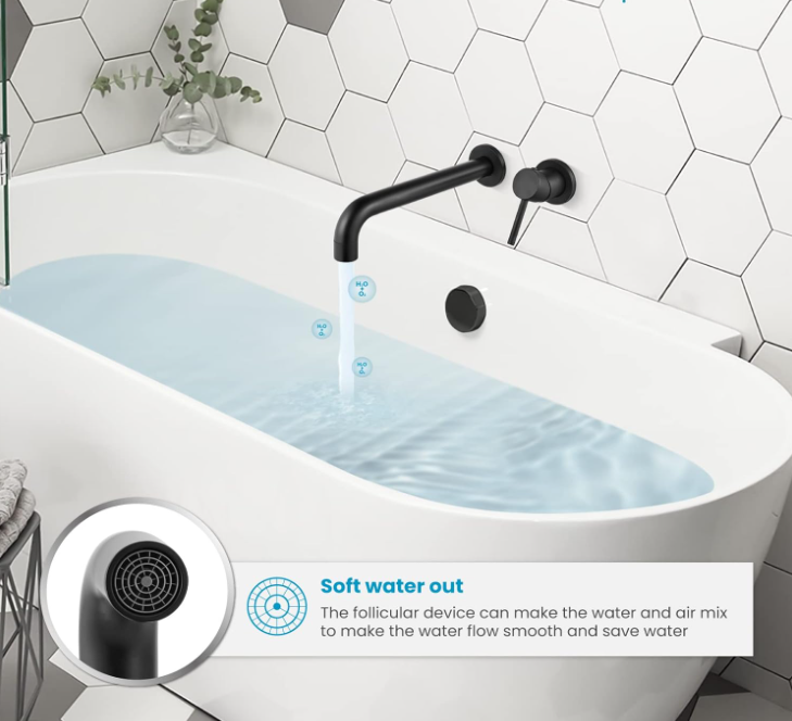 Matte Black Contemporary Bathroom Tub Filler Faucet Single Handle Wall Mounted Tub Faucet