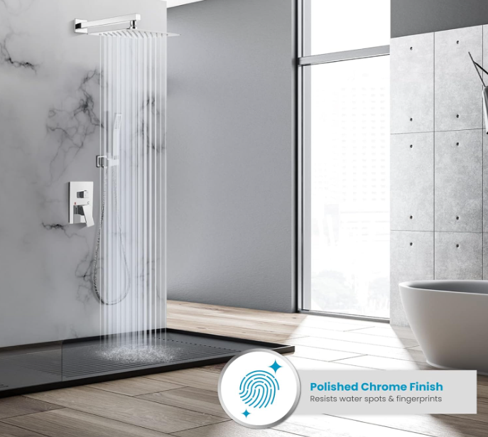 Rainfall 10 inch Shower System Bathroom Rain Mixer Silver Shower Combo Set