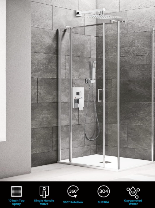 Rainfall 10 inch Shower System Bathroom Rain Mixer Silver Shower Combo Set