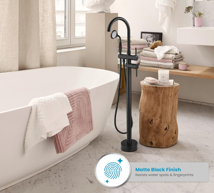 Matte Black Freestanding Bathtub Faucet Tub Filler with Ceramic Hand Held