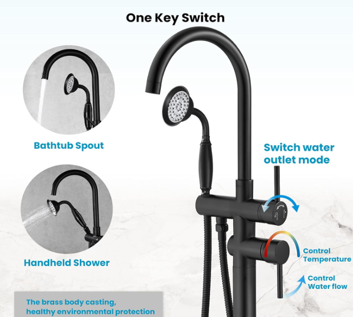 Matte Black Freestanding Bathtub Faucet Tub Filler with Ceramic Hand Held