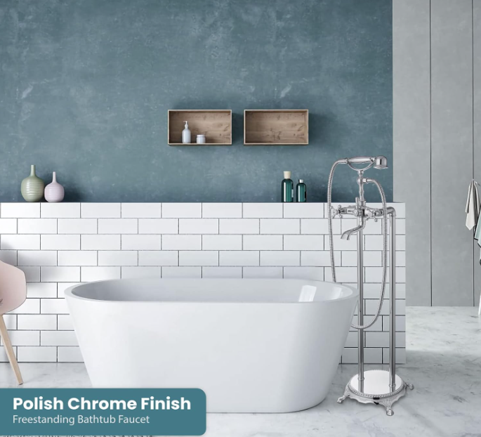Freestanding Bathtub Faucet Polish Chrome Floor Mount Tub Filler