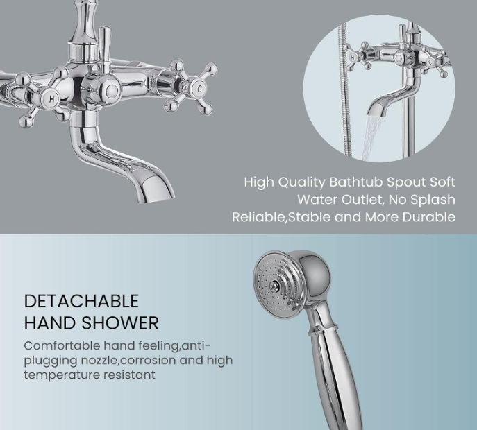 Freestanding Bathtub Faucet Polish Chrome Floor Mount Tub Filler