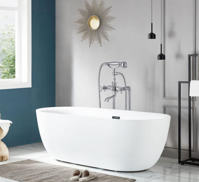 Freestanding Bathtub Faucet Polish Chrome Floor Mount Tub Filler