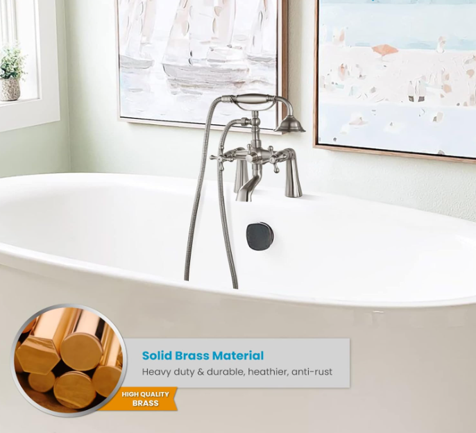 Deck Mount Tub Bathtub Clawfoot Faucet with Handheld Shower Brushed Nickel Telephone Shaped Sprayer