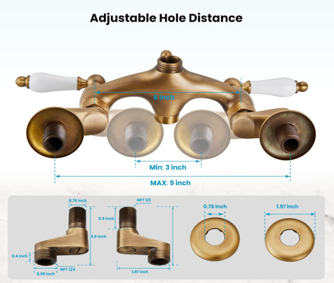 Antique brass Clawfoot Bathtub Faucet Wall Mount Hand Held Shower Faucet Set