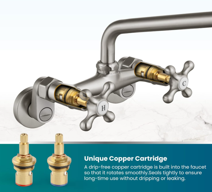 Wall Mount Kitchen Faucet Brushed Nickel Double Cross Handle