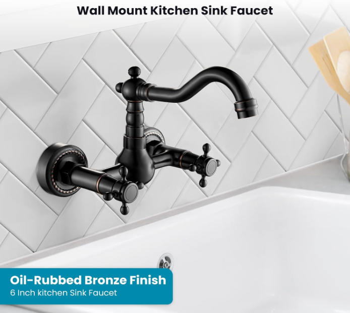 6 Inch Center Oil Rubbed Bronze Wall Mount Kitchen Sink Faucet