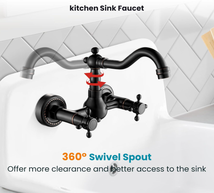 6 Inch Center Oil Rubbed Bronze Wall Mount Kitchen Sink Faucet