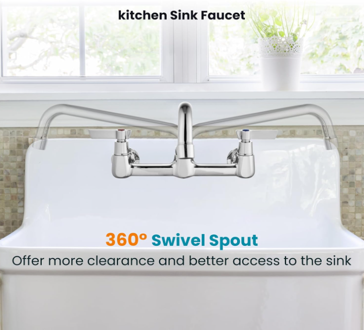 Adjustable Polish Chrome 9 Inch Swing Spout Sink Mount Kitchen Sink Faucet