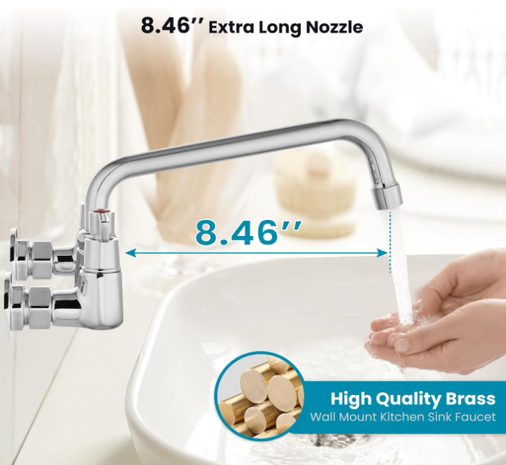 Adjustable Polish Chrome 9 Inch Swing Spout Sink Mount Kitchen Sink Faucet