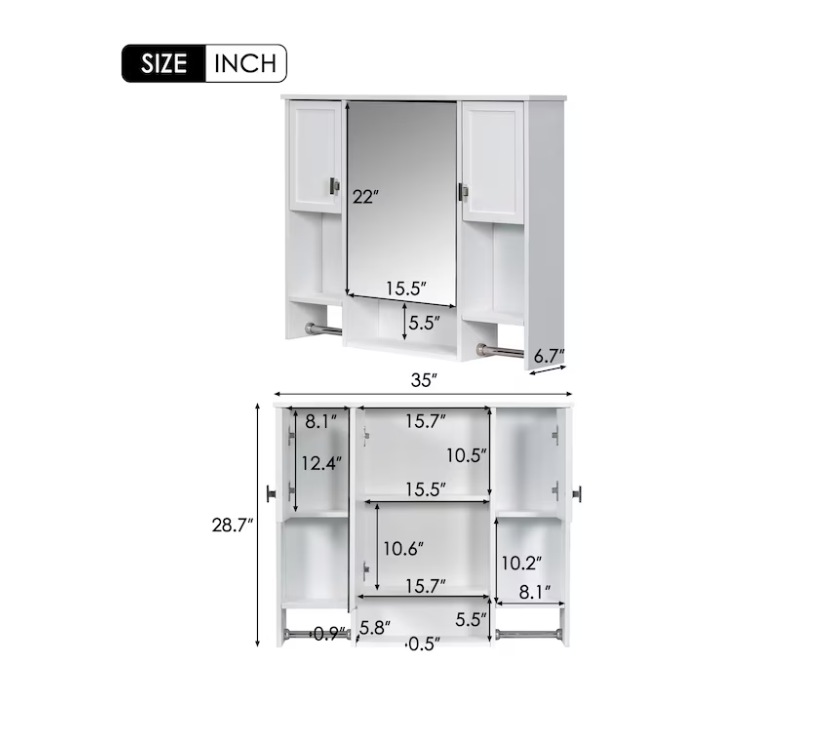 Bathroom Wall Cabinet with Mirror 35-in x 28-in Surface Mount white Mirrored Rectangle Soft Close Medicine Cabinet